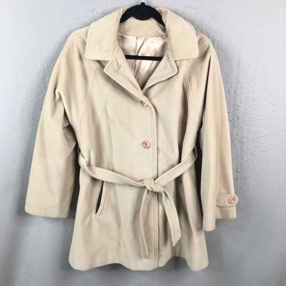 Juli De Roma Coat Womens 14 Tan Belted Office Classic Cashmere Manmade Kajjmr